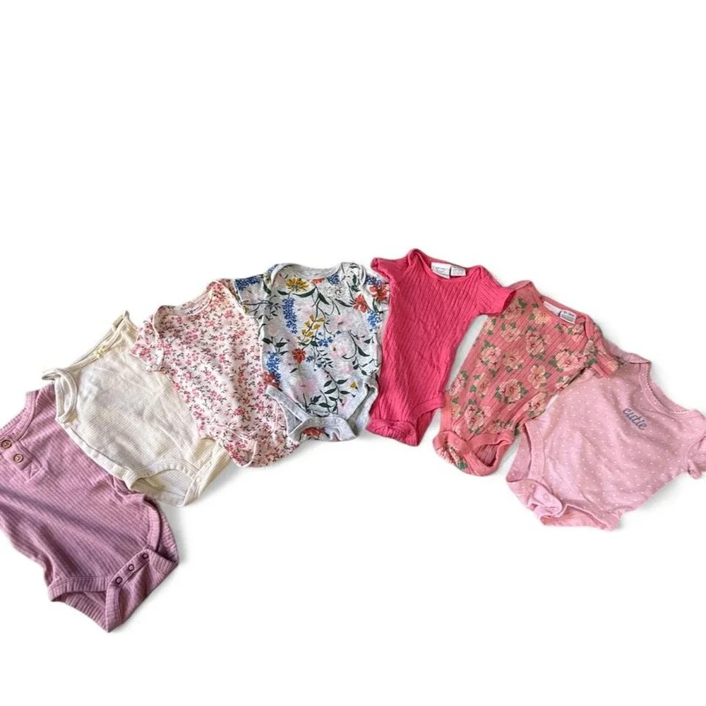 Baby Girl 0-3M Bodysuit Bundle 7 Pc Old Navy Carter's Floral Pink Onesies
